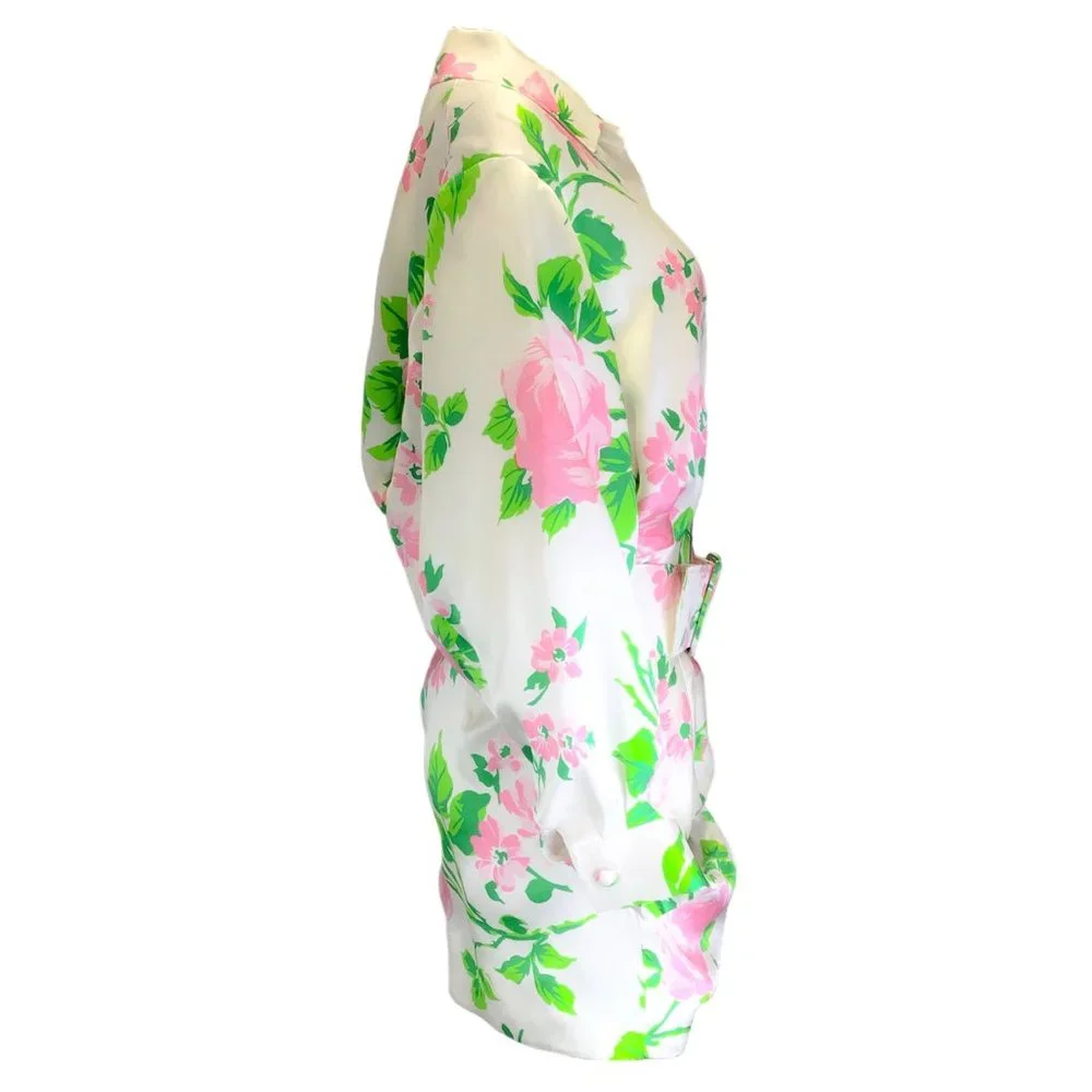 RICHARD QUINN WHITE / PINK MULTI FLORAL PRINTED BELTED LONG SLEEVED BUTTON-DOWN - Picture 2 of 4